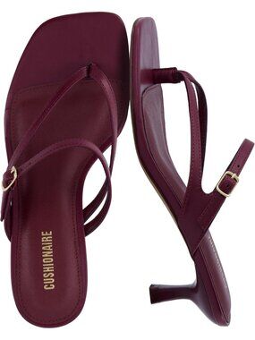 Women's Burgundy Sandal Comfortable Buckle Strappy Madrid Kitten Heel Square Toe
